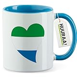 Huuraa Kaffeetasse Sierra Leone Flagge Herz 330ml Blau Keramik Kaffeebecher Geschenkidee