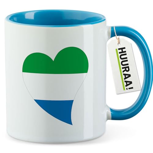 Huuraa Kaffeetasse Sierra Leone Flagge Herz 330ml Blau Keramik Kaffeebecher Geschenkidee