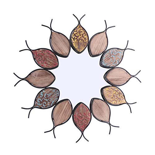 CJY-mirror Espejo de Pared Best Wood Vintage Round 3D Stereo, Grupo de Peces Espejos de Pared Forja a Mano Shabby Chic, Entrada Decorativa de decoración del hogar montable en la Pared