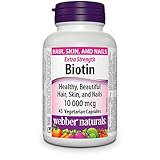 Webber Naturals Biotin Extra Strength, 10,000 mcg of Biotin Per Capsule, 45 Capsules, Supports Healthy Hair, Skin & Nails, Vegan