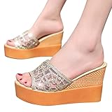 Rrunsv Sandalen Damen Sommer, Sandalen für Damen Plateauschuhe Keil Offene Zehensandalen Sommer Offene Flache Schuhe Hausschuhe Flip Flops2