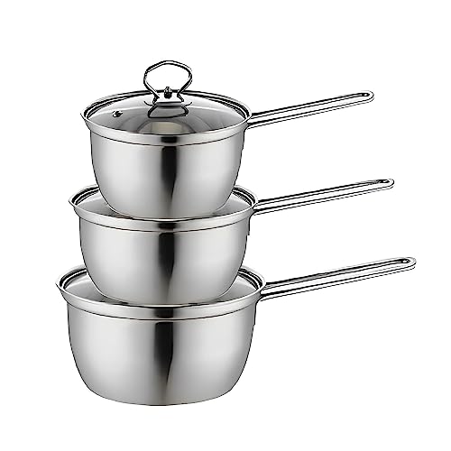 Image of Stainless Steel Induction Friendly 3 Pcs Set Combo - Saucepan | Kadai Sauce Pan with Saucepan with Lid | 3 Pc SS Boiling Pot with Lid | Gas Stove Friendly Cookware