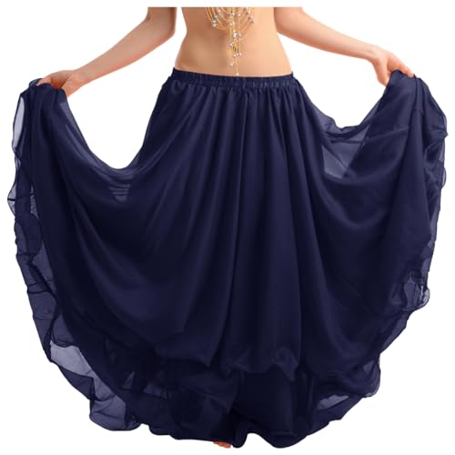 Indian Trendy Women's Summer Chiffon Mopping Floor Length Big Hem Beach Maxi Skirt 3 Layer Reversible