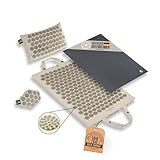 Inner Peace Akupressurmatte Set mit Kissen + Tuch + Akupressur Handschuh | Massage Matte inkl. Akkupressmatte Kissen & Tasche 100% Kokosfasern + Bio Dinkelspelz | Premium Akupressur Set (Natur)