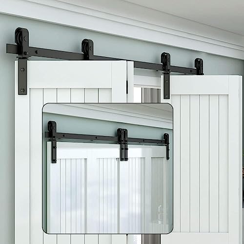 LTIYITL 108"/9ft Bi-Folding Sliding Barn Door Hardware Kit,Smoothly and Quietly-Heavy Duty,Simple and Easy to Install for 4 Closet Doors,Basic J,No Door [Fit for 102"/8.5ft Door Opening] - Thumbnail 6