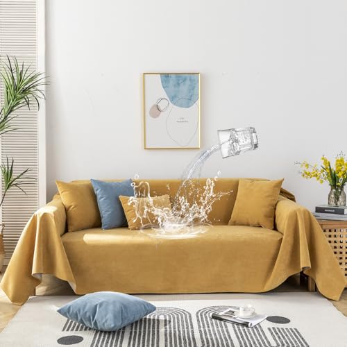 STACYPIK Waterproof Yellow Sofa Cover for Dogs, Non-Slip Anti-Scratch Couch Cover for Loveseat, Pet Protector for 2 Cushion Couch,L Shaped Couch for Sectional, Washable Furniture Bed Cover-71X118IN