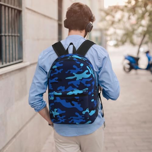 Camouflage Blue Camo Fashionable Daypack 17 Inches Zippers Backpack Double Shoulder Bag for Women Men4