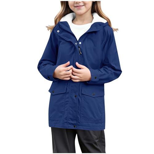Kids Rain Jacket Fleece Waterproof Windproof Zip Up Button Down Windbreak Girls Boys Preppy Winter Raincoat for Teen