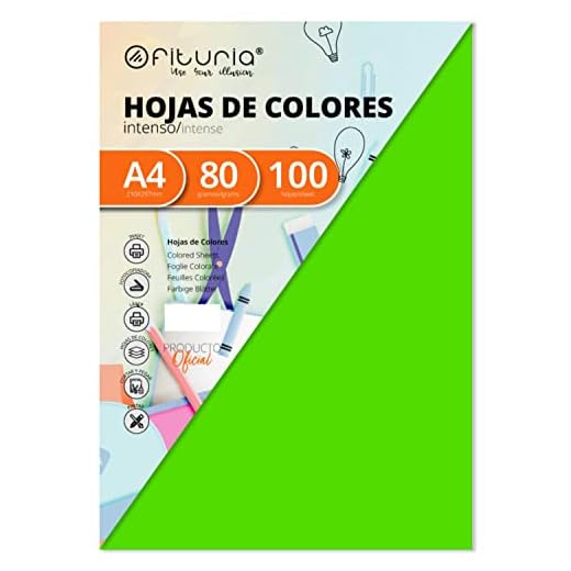 Pack 100 Hojas Color Verde Fuerte Tamaño A4 80g