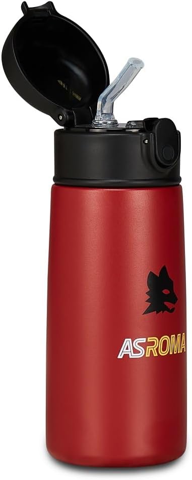 AS Roma Seven Boy's Water Bottle, Red, with Bottle Holder with Shoulder Strap, Temperature Resistance: Warm 12 Hours/Cold 24 Hours