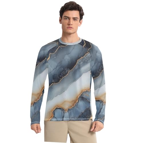 Marble Navy Blue Beige UPF 50+ Long Sleeve Sun Shirt Comfortable Comfort Men's Sun Shirt Long Sleeve Water Fishing