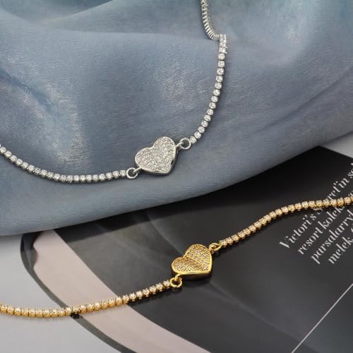 LOMISS PULSEIRA FOLHEADO A OURO 18K CORAÇÃO ZIRCÔNIA CRAVEJADA (Prata)