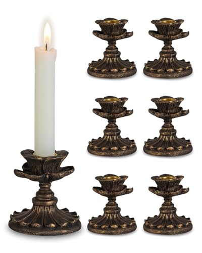 Inweder Kerzenständer Vintage Kerzenhalter Stabkerze: 6er Harz-Kerzenständer Antike Bronze Kerzenhalter für Stabkerzen Floral Form Dekorative Stabkerzenhalter für Weihnachten Hochzeit Kamin Heimdeko