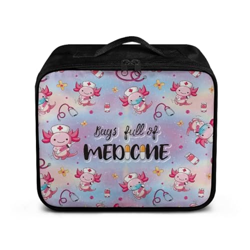 Image of Gomyblomy First Aid Bag Empty for Home Cute Axolotl Nurses Print Travel Medicine Bag Emergency Trauma Kit Portable Medical Supplies Storage Pouch for Nurse Doctors