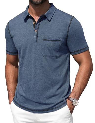 Image of Mens Polo Shirts Short Sleeve Casual Summer Lightweight Cotton Golf Polo Shirts with Pocket