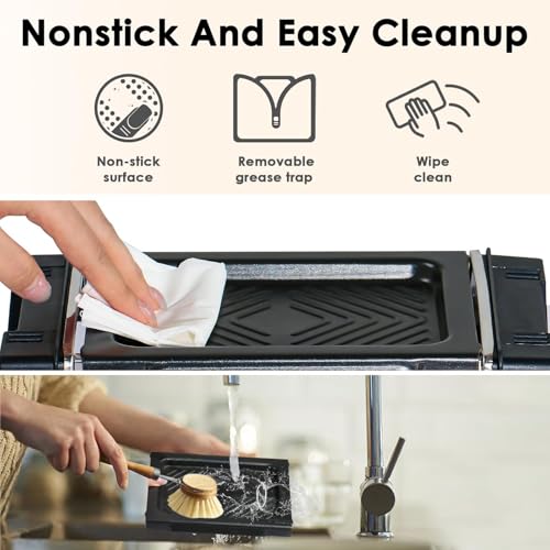 Electric Raclette Grill 2 in 1 Indoor Griddle, 500W Nonstick BBQ with 2 Cheese Pans & Wooden Spatulas for Parties & Indoor Enjoyment - Image 3