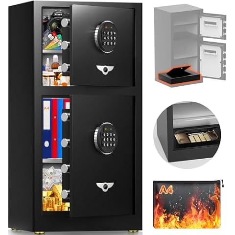 8.3Cuft Heavy Duty Safe Box, Extra Large Home Safe With Fireproof Waterproof Bag, Double DOOR, HIDDEN LOCK BOX, Smart Alert, Anti-Theft Digital Security Document Safes Box For Money Business Office Cover