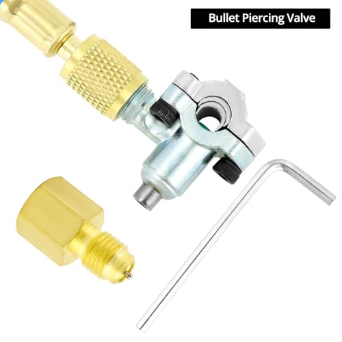 Image of QWORK R134A Refrigerator Service Hose Kit with Gauge, Piercing Valve & Self-Sealing Adapter - No Refrigerant Included