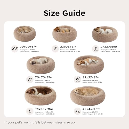 Image of Bedsure Calming Dog Bed for Medium Large Dogs - Donut Washable Large Pet Bed, 33 inches Anti-Slip Round Fluffy Plush Faux Fur Dog Bed, Coffee