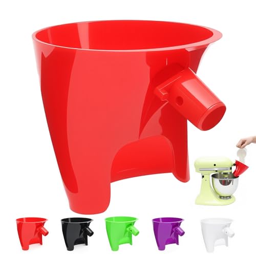 Red Flour Funnel for Kitchenaid Mixer, Anti-Splash Accessory, Compatible with 5 Qt Tilt-Head Models (KSM150) and Bowl Lift, Easy Pour AMD Clean Kitchen Aid Funnel Attachment