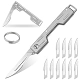 Vicloon Mini Titanm Taschenmesser, Kleines Klappmesser mit 10 austauschbaren Klingen, Mini EDC Messer, Schlüsselanhänger Messer für Camping, Wandern und Outdoor