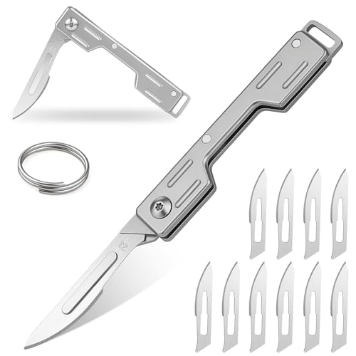 Vicloon Petit Couteau Pliant, Couteau de Poche Pliant, Couteau Randonnée et Camping, Couteau de Poche Portable EDC, Petit Outil Multi, Idéale pour Activités en Plein Air, 10 Lames Interchangeables