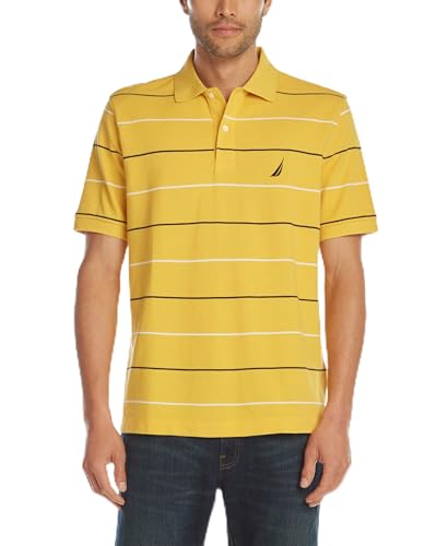 Nautica Men's Classic Fit Short Sleeve 100% Cotton Pique Stripe Polo Shirt Shirt, Mustard Field, 3X-Large