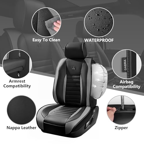 CAR PASS Nappa Leather Car Seat Covers Full Set, Luxury Seat Protector for Cars, Waterproof Anti-Slip Seat Cushion Armrest Compatible Airbag Universal for Sedan SUV Pick-up Truck Auto, Black Gray by CAR PASS - Used condition - Image 2