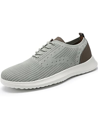 Mens Casual Dress Shoes Oxfords Fashion Sneaker Business Comfortable Breathable Mesh Knit Lightweight Walking Office Tennis Shoes Lace Up,Light Grey Eu43 #TOP2