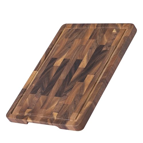 Walnut Wood Cutting Boards for Kitchen, Large Chopping Board Double Sided, End Grain Cutting Board with Handle, Charcuterie Butcher Block for Meal Prep & Serving with Gift Box, 17"×13"×1" Wo