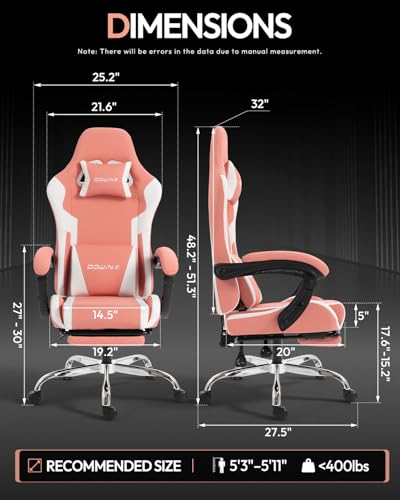 Image of Dowinx Ergonomic Pink Gaming Chair with Footrest & Massage Lumbar, 2D-Linkage Armrests for Cute Aesthetic Esports Chair for Girls, Office, Home and Long Gaming Sessions, Pink