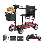 Mobility Scooters for Adults 18.5 kg, 38 km Long Range 130 kg Capacity Folding Mobility Scooter for Travels with Airport Approved, All Terrain Foldable Mobility Scooter (Red)