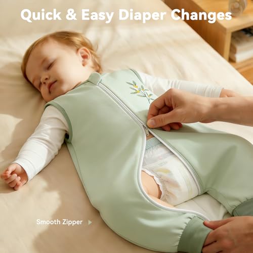 Image of Chilsuessy Toddler Sleep Sack with Feet 6-18 Months, 1.0 TOG Cotton Baby Wearable Blanket with Legs, Sleep Bag Walker with 2-Way Zipper, Osmanthus Fragrans