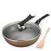 Non-Stick Wok z pozytywną pokrywą, nadaje się do stosowania na gazach, indukcji, elektrycznych i ceramicznych płytach gotować z niewielką ilością oleju, do domowych kuchni,Gold,30CM