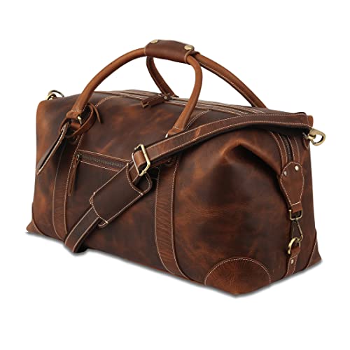 KomalC Leather Duffel Bags for Men and Women Full Grain Leather Travel Overnight Weekend Leather Bags Sports Gym Duffel for Men (Dark Tan) - Thumbnail 4