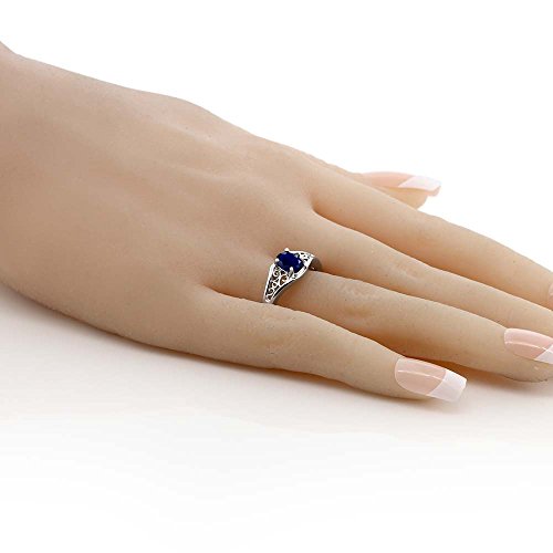 Gem Stone King 1.02 Cttw Blue Sapphire Engagement Ring for Women | 925 Sterling Silver | Gemstone Birthstone | Wedding Engagement Anniversary Promise Ring For Women | Available In Size 5-94