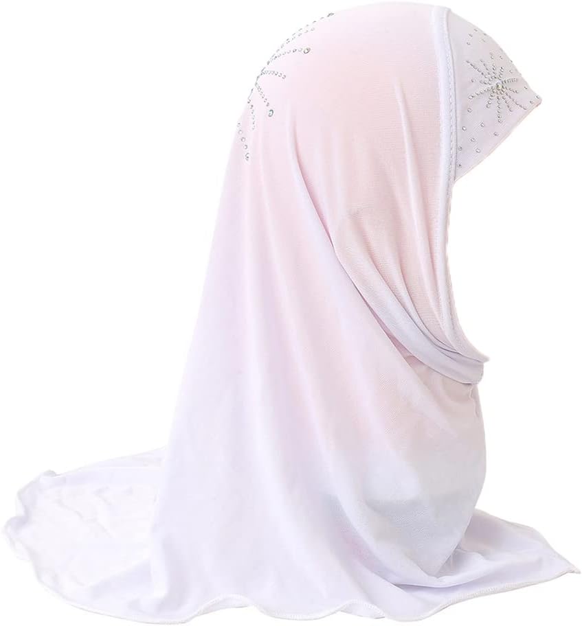 Girls Muslim Hijab Scarf Islamic Shawls Head Wrap Head Scarf One Piece Muslim Hijab with Rhinestone for Age 2-7