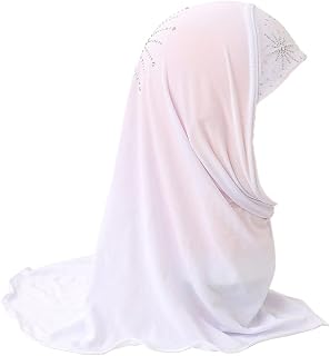 Girls Muslim Hijab Scarf Islamic Shawls Head Wrap Head Scarf One Piece Muslim Hijab with Rhinestone for Age 2-7