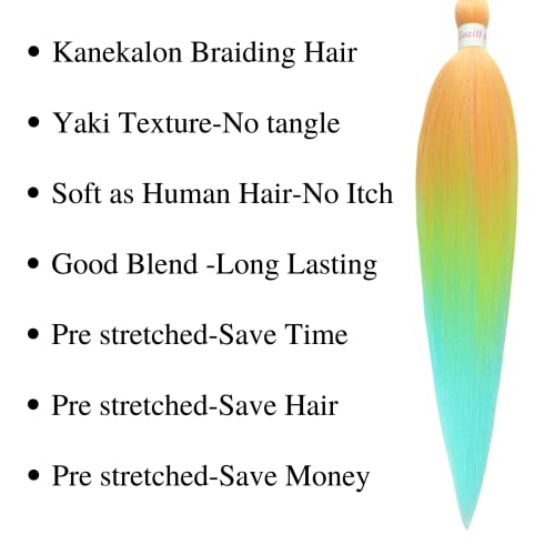 Light Orange Green Mint Braiding Hair Pre Stretched Ombre Kanekalon Braiding Hair Box Braids Human Hair Extensions 26 Inch #TOP3