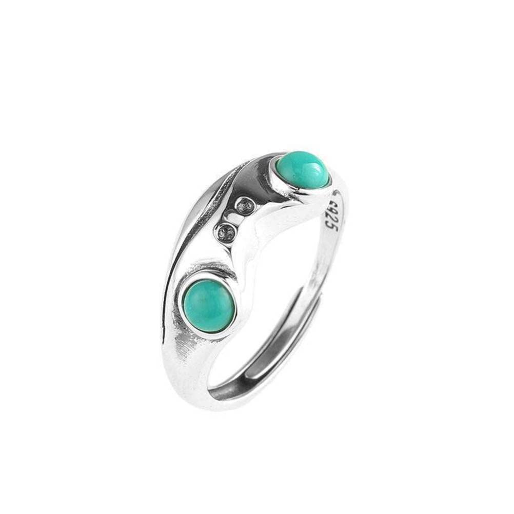 S925 Sterling Silver Adjustable Open Ring - Frog Prince Carving With Natural Stone - View #4