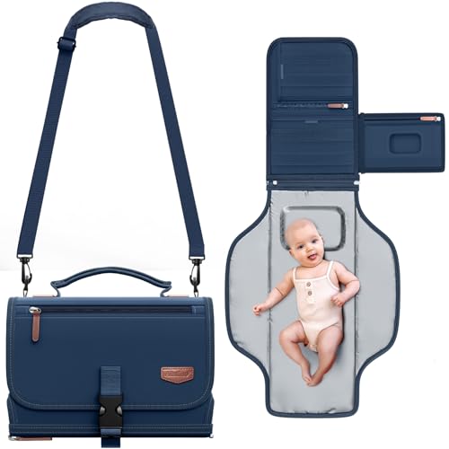 Portable Diaper Changing Pad with Shoulder Strap, Detachable Travel Changing Pad with Baby Wipes...