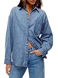 Cicy Bell Womens Oversized Denim Shirt Jean Jacket Button Down Shirts Long Sleeve Tops Trendy Shackets 2026 Spring Fashion Outfits Clothes