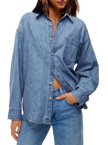 Cicy Bell Womens Oversized Denim Shirt Jean Jacket 2025 Early Fall Fashion Button Down Shirts Long Sleeve Tops Trendy Shackets Outfits Clothes