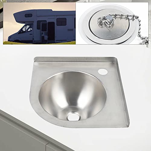 Rv Bathroom Sink Corner Sink Boat Sink, Stainless Countertop Corner Small Sink Triangle Wash Basin,Caravan Camper Basin Sink W/Down Pipe,Rv Sink Rv Kitchen Toilet Single Bowl Sink Corner Vanity Sink #TOP7