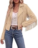 luvamia Faux Suede Fringe Jackets For Women Cropped Zip Fall Jacket Small