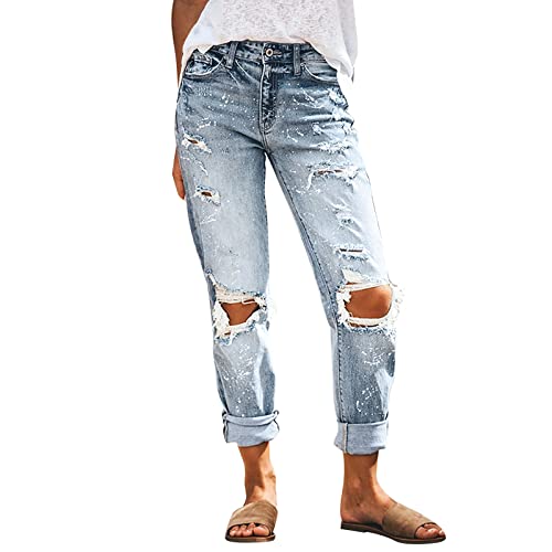 shesuseke Damen Dehnbare hoch taillierte Boyfriend-Jeans Zerrissene...