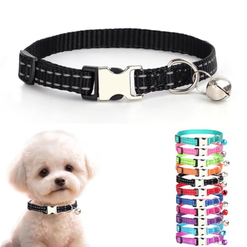 Black XSmall Dog Collar with Bell | Reflective Nylon