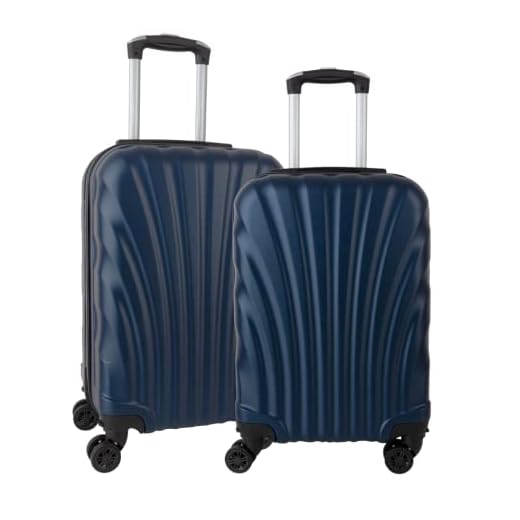 Kit 2 Malas Viagem Para Bordo Fibra ABS Rodas Dupla 360°Graus Cor:Azul-Marinho 8005