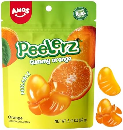 Amos 4D Gummy Peelable Orange Candy, Peelerz Gummy Orange, Fruit Snacks Resealable 2.19oz Bag Valentine's Day Gift Candy