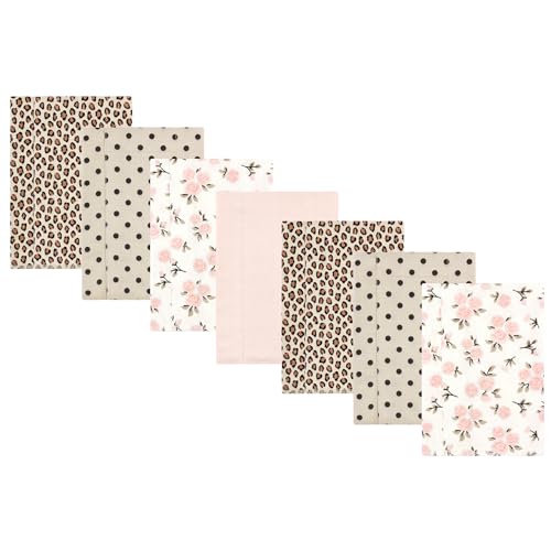 Image of Hudson Baby Unisex Baby Cotton Flannel Burp Cloths, Neutral Pink Floral 7 Pack, One Size